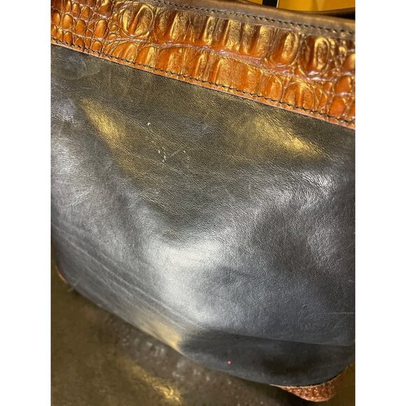 Vintage Brahmin Black Brown Croc Print Double Strap Bucket Handbag - Picture 4 of 14